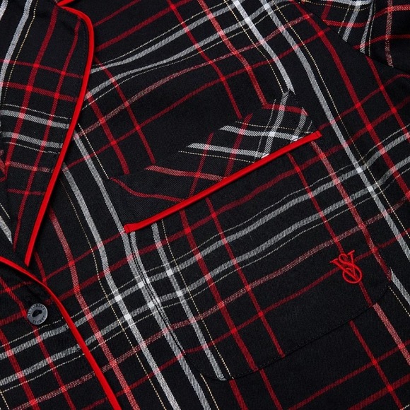 Victoria's Secret Flannel Long Pajama Set Black Red White Plaid Signature PJ S - Picture 3 of 10